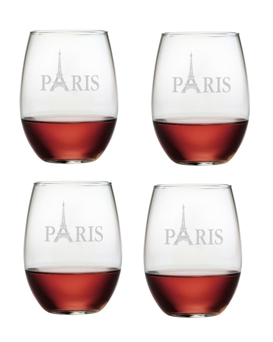 Games & Giftables Susquehanna Glass | Susquehanna Glass Eiffel Tower Set Of 4 21Oz Stemless Wine Glasses Home Bar Carts & Accessories