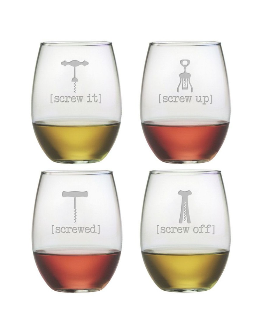 Drinkware Susquehanna Glass | Susquehanna Glass Screw It Set Of Four 21Oz Stemless Wine Glasses Home Drinkware