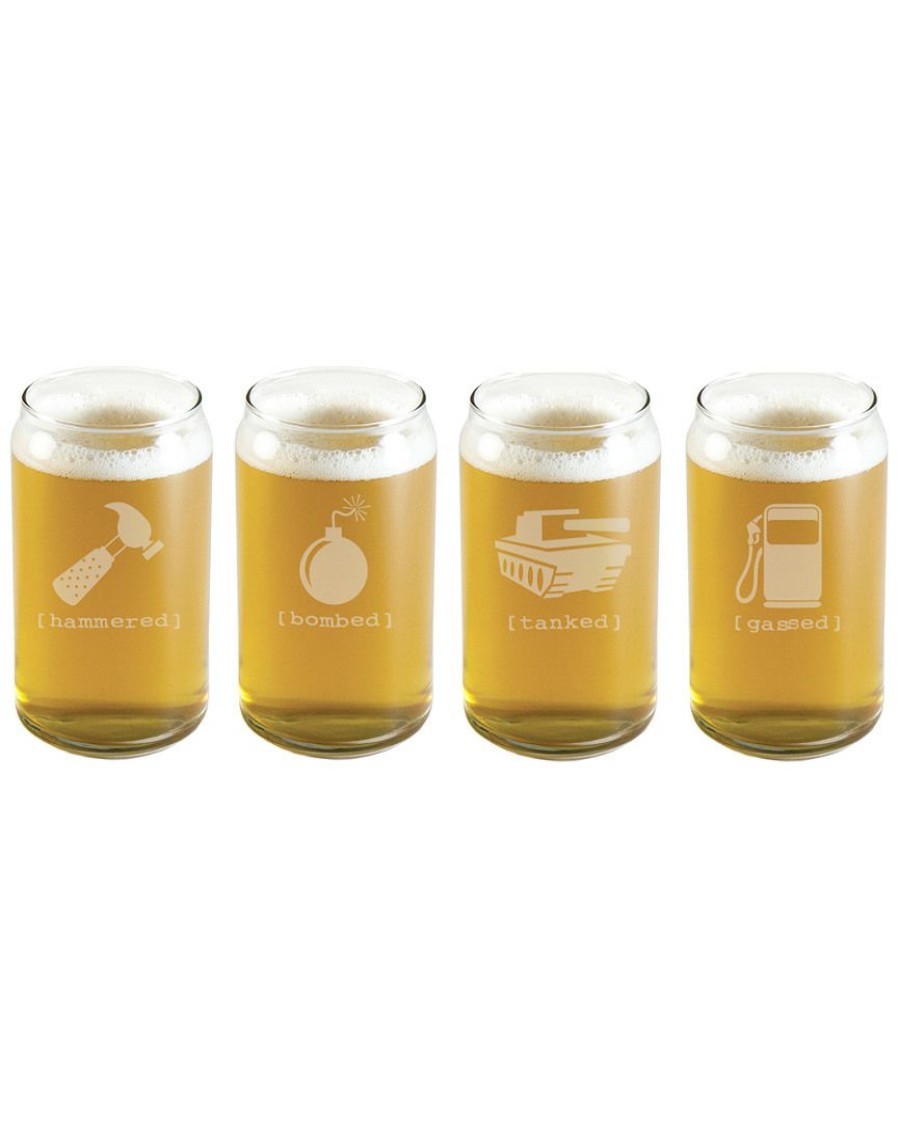 Games & Giftables Susquehanna Glass | Susquehanna Glass Set Of Four Mr. Tipsy Glass Beer Cans Home Bar Carts & Accessories