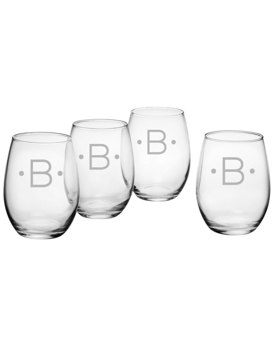 Drinkware Susquehanna Glass | Susquehanna Glass Monogrammed Set Of Four Dot Stemless Wine Glasses, (A-Z) Home Drinkware