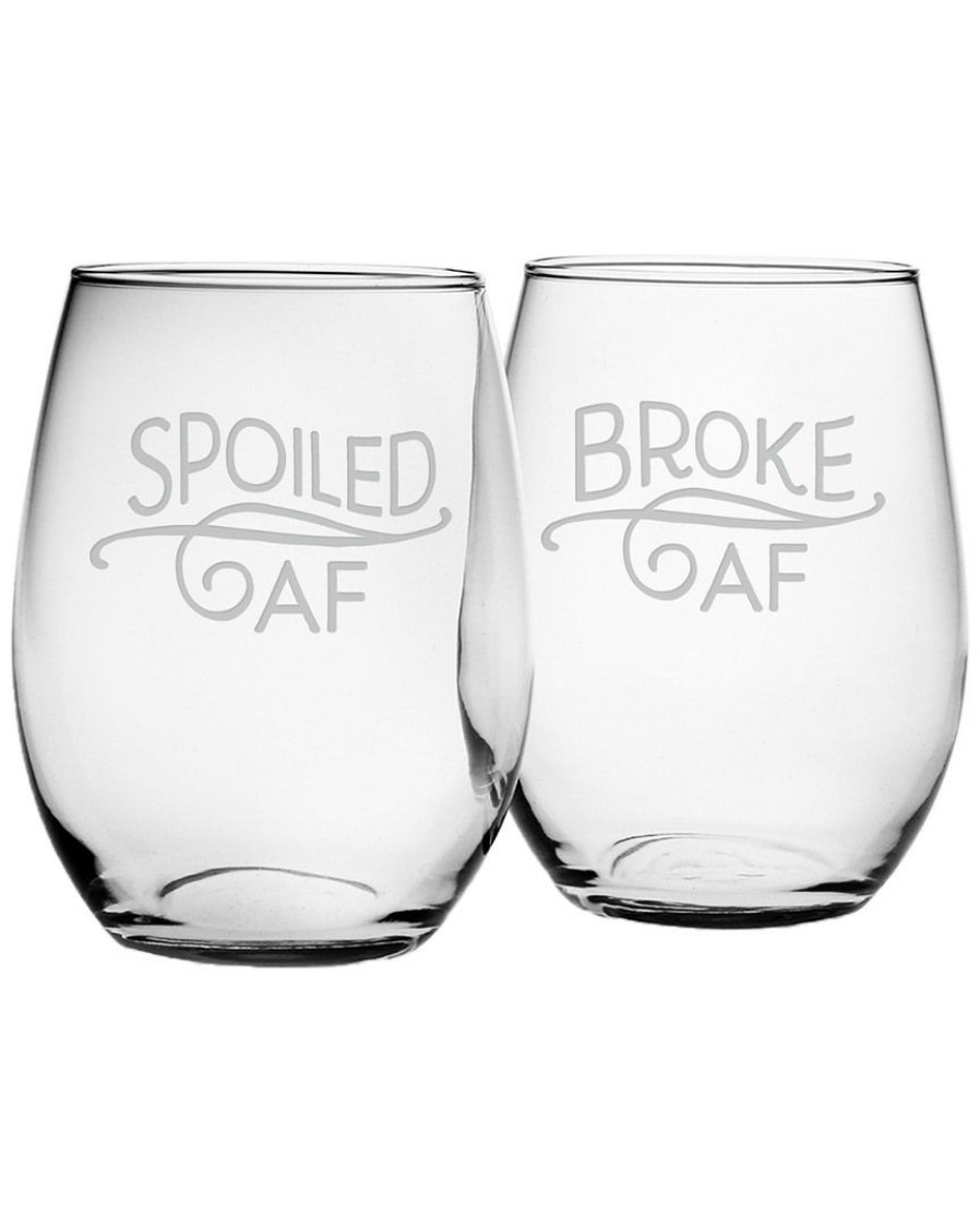 Drinkware Susquehanna Glass | Susquehanna Glass Set Of 2 Spoiled & Broke Stemless Wine Glasses Home Drinkware