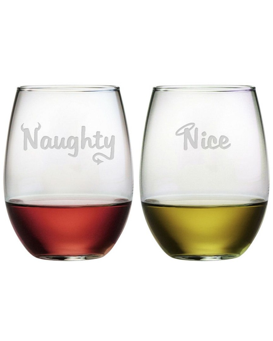 Games & Giftables Susquehanna Glass | Susquehanna Glass Naughty & Nice Set Of Two 21Oz Stemless Wine Glasses Home Bar Carts & Accessories