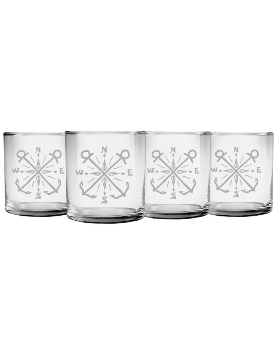 Games & Giftables Susquehanna Glass | Susquehanna Glass Set Of 4 Crossed Anchors Slim Rocks Glasses Home Bar Carts & Accessories