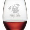 Games & Giftables Susquehanna Glass | Susquehanna Glass Pug Life Set Of Four 21Oz Stemless Wine Glasses Home Bar Carts & Accessories