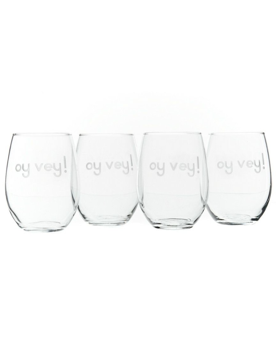 Decorative Items & Frames Susquehanna Glass | Susquehanna Glass Oy Vey! Set Of Four 21Oz Stemless Glasses Home Decorative Items & Frames