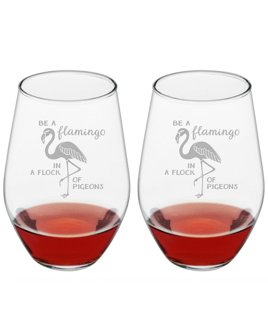 Games & Giftables Susquehanna Glass | Susquehanna Glass Be A Flamingo Stemless Wine Glasses Home Bar Carts & Accessories