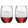 Games & Giftables Susquehanna Glass | Susquehanna Glass Madame & Monsieur Set Of Two 21Oz Stemless Wine Glasses Home Bar Carts & Accessories