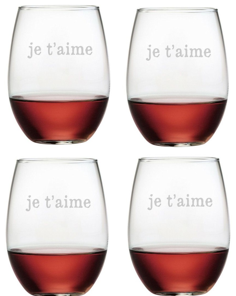 Drinkware Susquehanna Glass | Susquehanna Glass Je T'Aime Set Of 4 21Oz Stemless Wines Home Drinkware