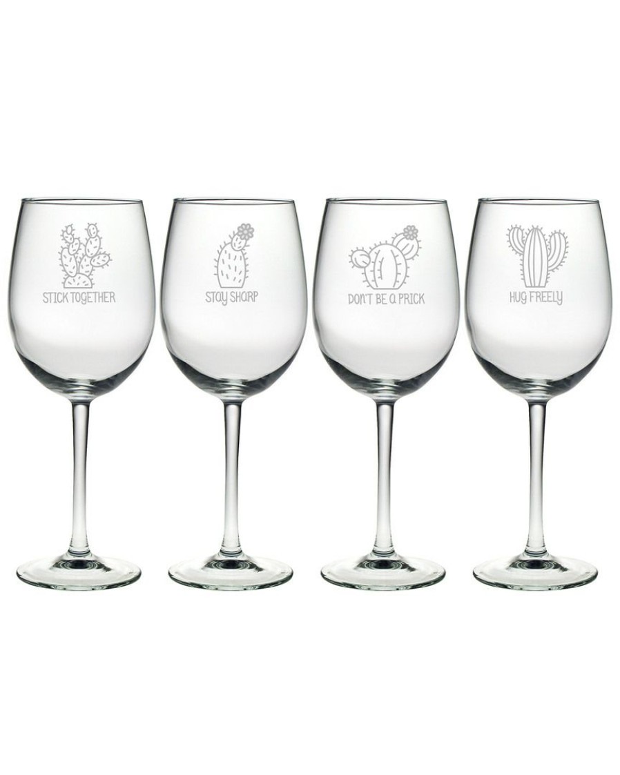 Games & Giftables Susquehanna Glass | Susquehanna Glass Set Of 4 Advice From A Cactus Assortment Wine Glass Home Bar Carts & Accessories