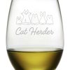 Pet Supplies Susquehanna Glass | Susquehanna Glass Set Of 4 Cat Herder Stemless Wine Tumblers Home Pet Supplies