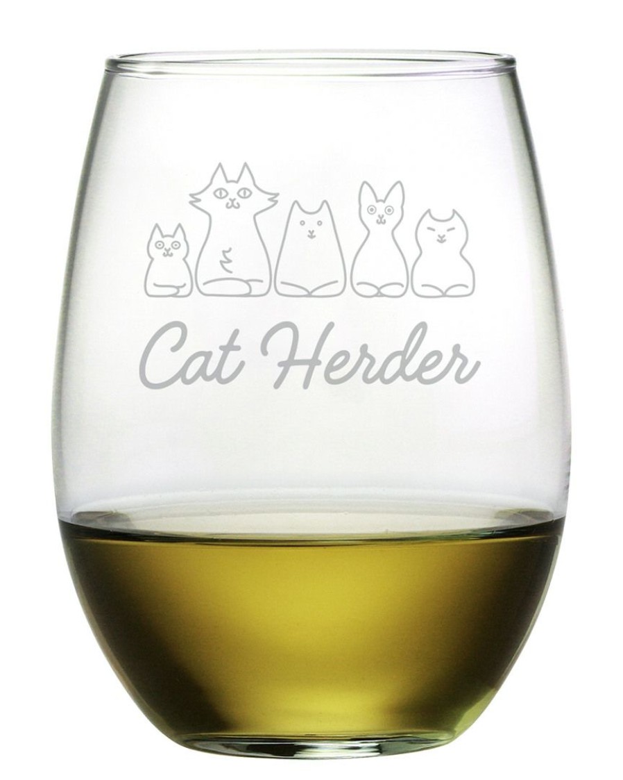 Pet Supplies Susquehanna Glass | Susquehanna Glass Set Of 4 Cat Herder Stemless Wine Tumblers Home Pet Supplies