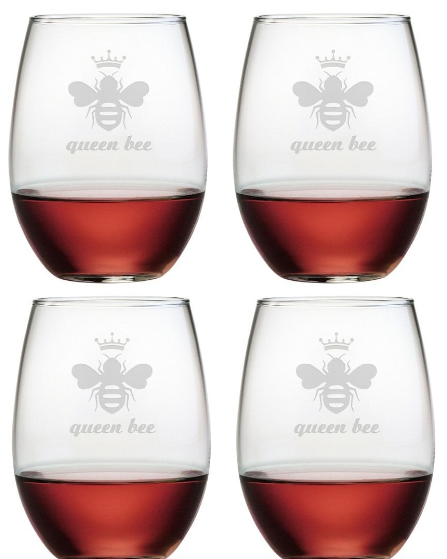 Games & Giftables Susquehanna Glass | Susquehanna Glass Queen Bee Set Of Four 21Oz Stemless Wine Glasses Home Bar Carts & Accessories