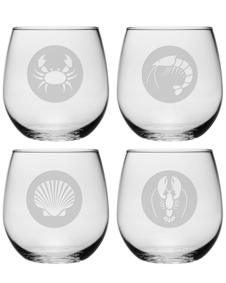 Games & Giftables Susquehanna Glass | Susquehanna Glass Susquehanna Glass Clambake Set Of Four 16.75Oz Stemless Glasses Home Bar Carts & Accessories