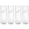 Games & Giftables Susquehanna Glass | Susquehanna Glass Monogrammed Set Of Four 8.5Oz Champlain Stemless Flutes, (A-Z) Home Bar Carts & Accessories