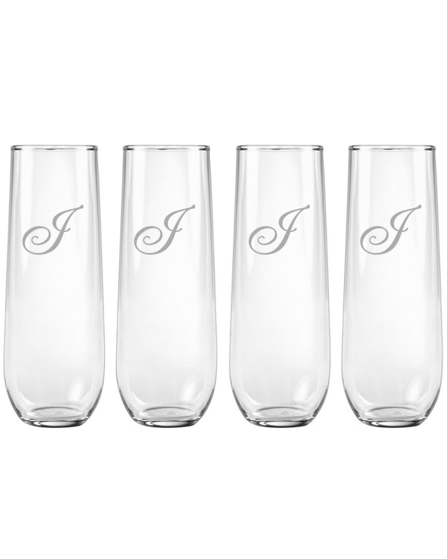 Games & Giftables Susquehanna Glass | Susquehanna Glass Monogrammed Set Of Four 8.5Oz Champlain Stemless Flutes, (A-Z) Home Bar Carts & Accessories