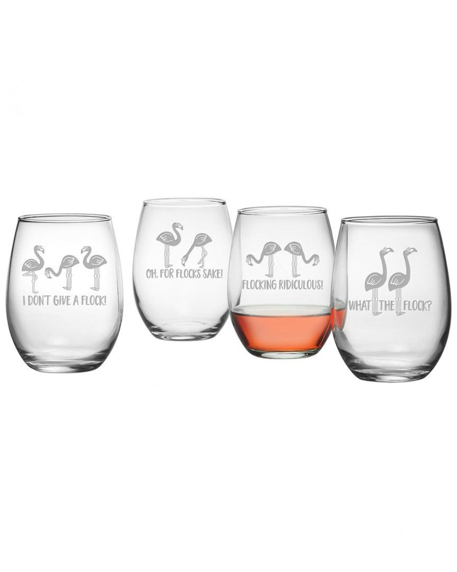 Games & Giftables Susquehanna Glass | Susquehanna Glass Set Of 4 Flocking Ridiculous Assortment Stemless Wine Home Bar Carts & Accessories