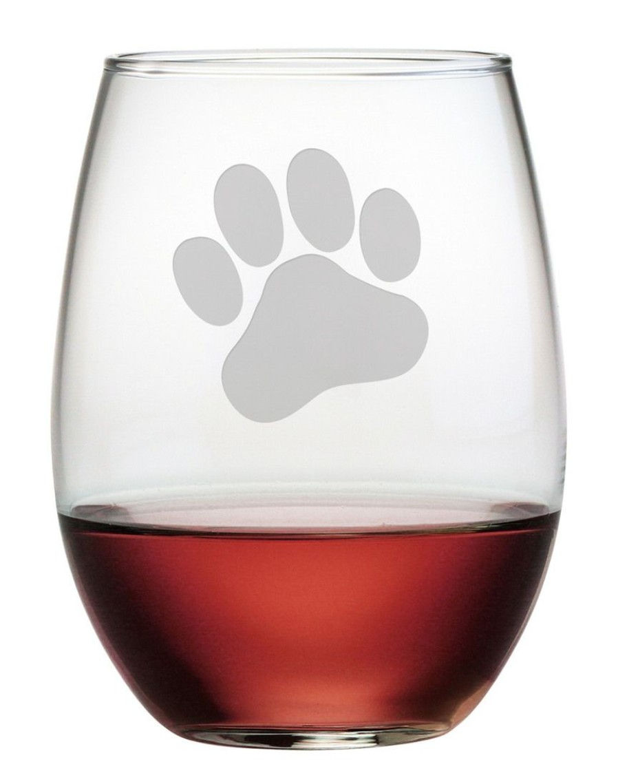 Pet Supplies Susquehanna Glass | Susquehanna Glass Dog Paw Set Of 4 Stemless Glasses Home Pet Supplies