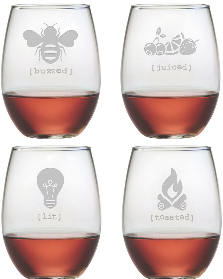 Games & Giftables Susquehanna Glass | Susquehanna Glass Tipsy Assorted Set Of 4 Stemless Wine Glasses Home Bar Carts & Accessories