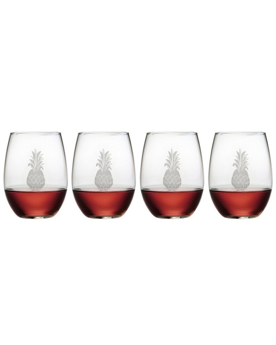 Games & Giftables Susquehanna Glass | Susquehanna Glass Set Of 4 Pineapple Handcut Stemless Wine Glasses Home Bar Carts & Accessories