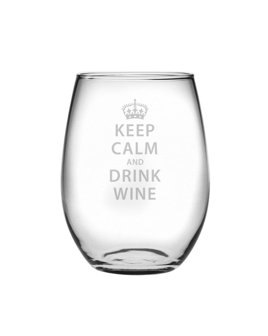 Games & Giftables Susquehanna Glass | Susquehanna Glass Keep Calm & Drink Wine Set Of Four 21Oz Stemless Wine Glasses Home Bar Carts & Accessories