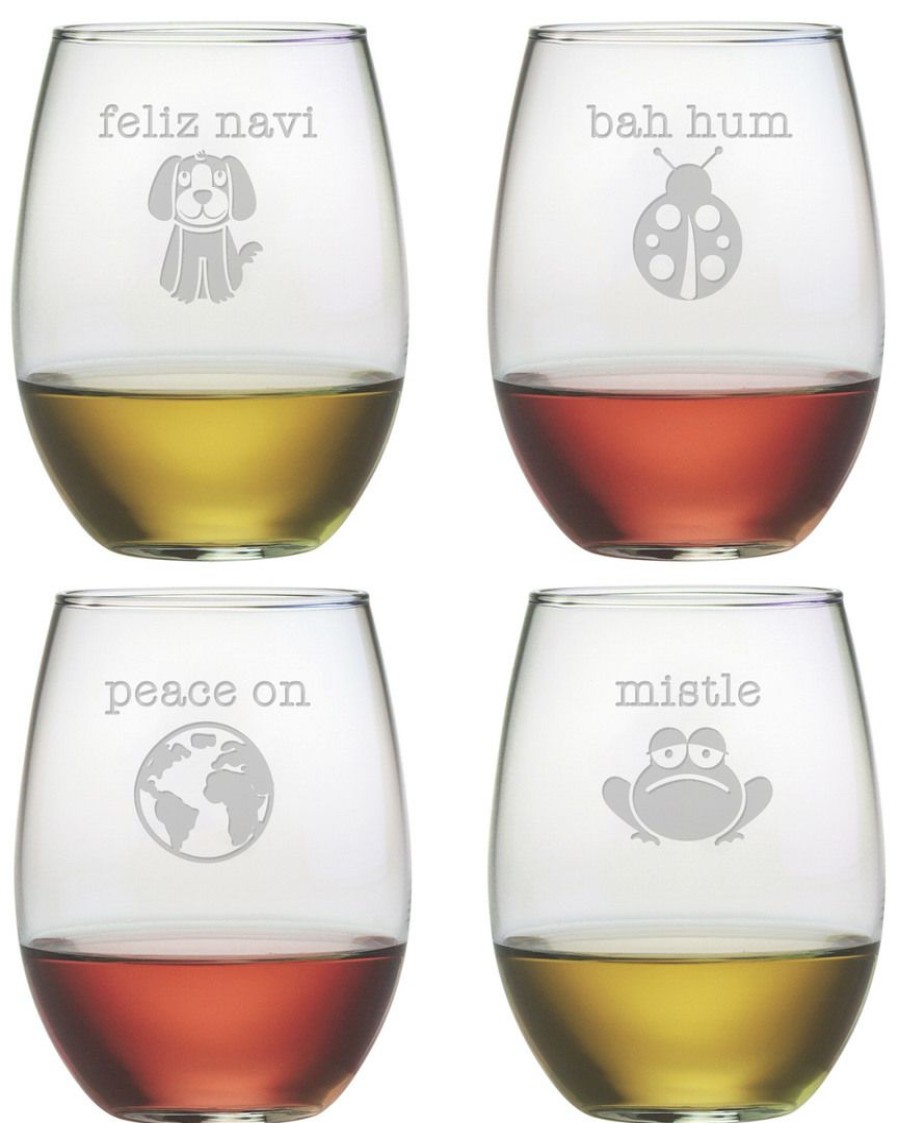 Games & Giftables Susquehanna Glass | Susquehanna Glass Set Of Four 21Oz Punny Christmas Stemless Glasses Home Bar Carts & Accessories