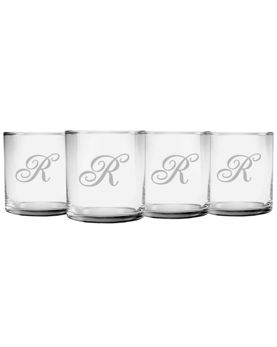 Games & Giftables Susquehanna Glass | Susquehanna Glass Monogrammed Set Of Four Champlain Slim Rocks Glasses, (A-Z) Home Bar Carts & Accessories