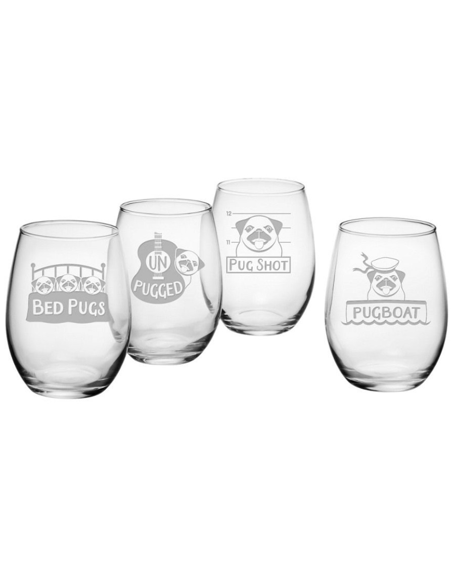 Games & Giftables Susquehanna Glass | Susquehanna Glass Set Of 4 21Oz Pug Shots Stemless Wine Glasses Home Bar Carts & Accessories