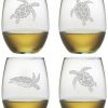 Games & Giftables Susquehanna Glass | Susquehanna Glass Set Of 4 Sea Turtles Assortment Stemless Wine Glasses Home Bar Carts & Accessories