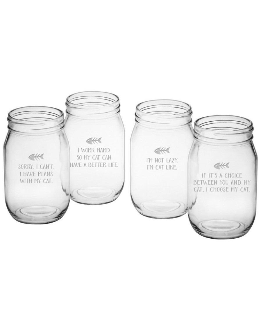 Pet Supplies Susquehanna Glass | Susquehanna Glass Set Of 4 Cat Tales Assortment Drinking Jar Home Pet Supplies