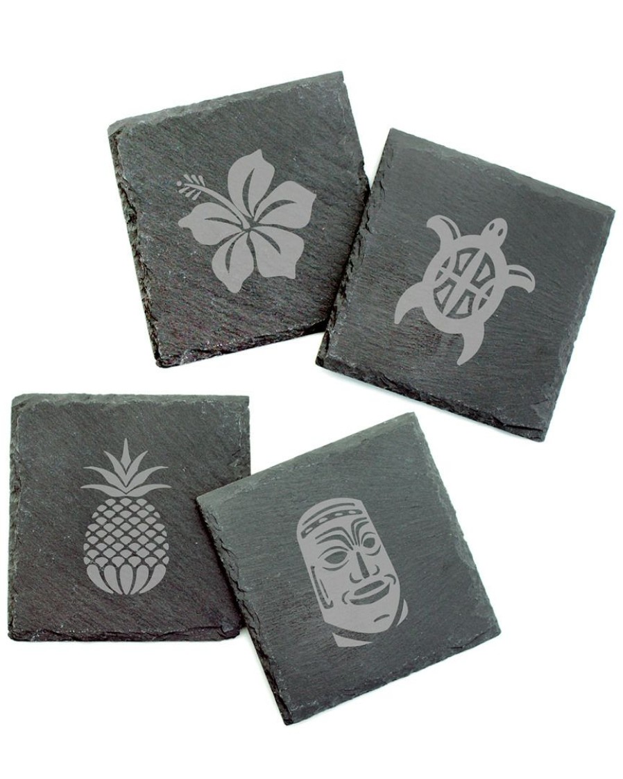 Games & Giftables Susquehanna Glass | Susquehanna Glass Set Of 4 Hawaiian Icons Assortment Slate Coasters Home Bar Carts & Accessories