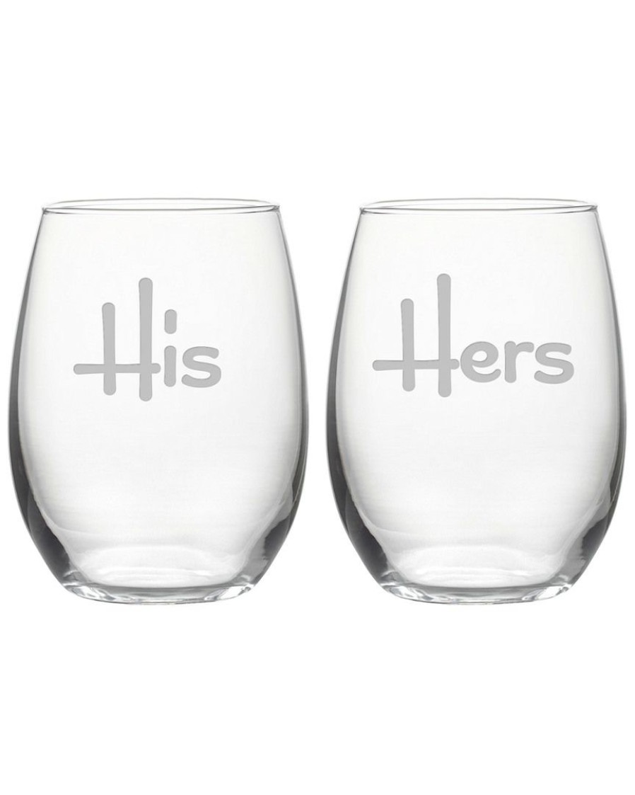 Drinkware Susquehanna Glass | Susquehanna Glass Set Of 2 His & Hers Stemless Wine Glasses Home Drinkware