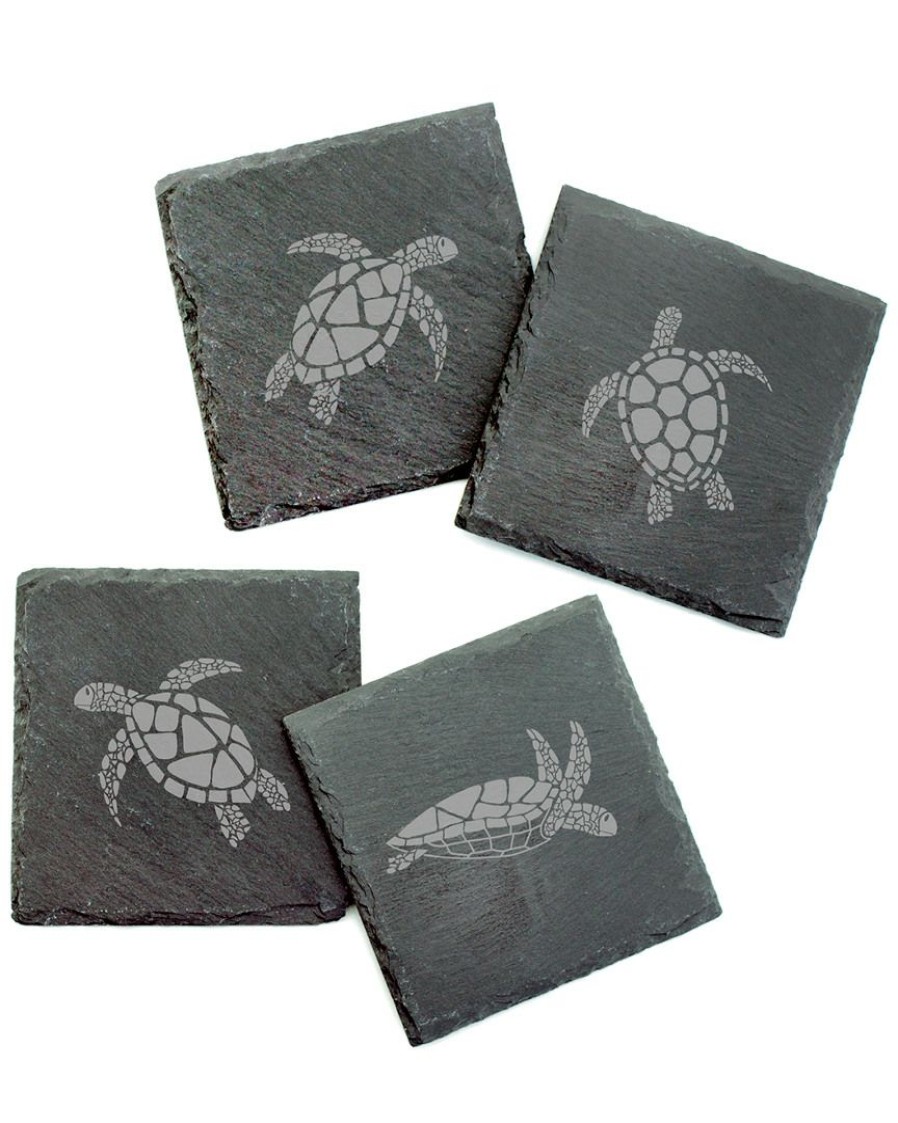 Games & Giftables Susquehanna Glass | Susquehanna Glass Set Of 4 Sea Turtles Assortment Slate Coasters Home Bar Carts & Accessories