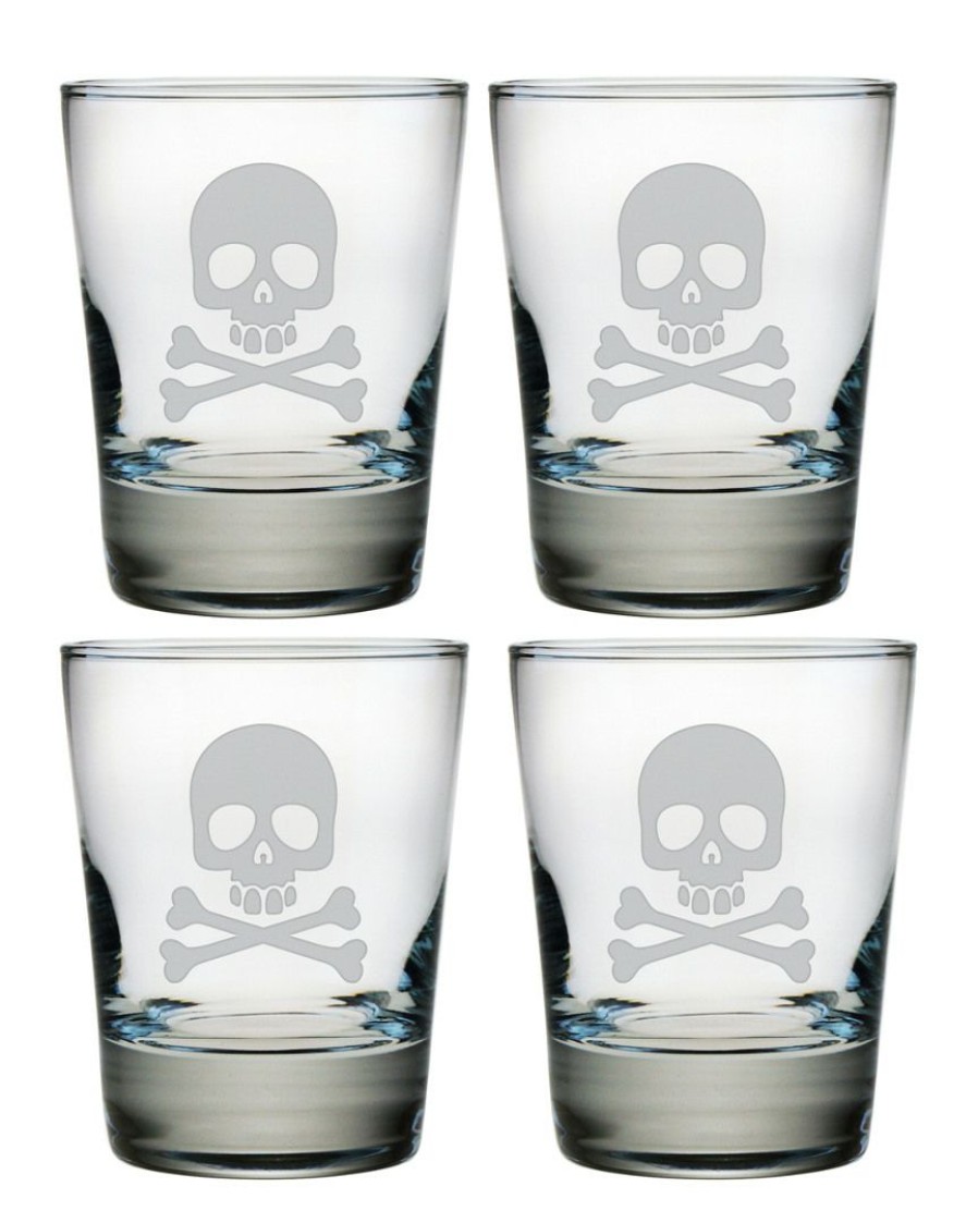 Games & Giftables Susquehanna Glass | Susquehanna Glass Skull & Bones Set Of 4 Double Old-Fashioned Glasses Home Bar Carts & Accessories