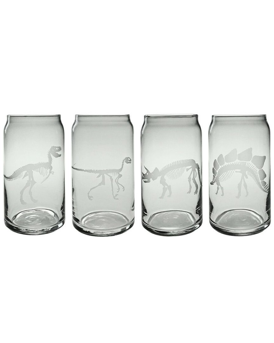 Games & Giftables Susquehanna Glass | Susquehanna Glass Set Of Four Jurassic Glass Beer Cans Home Bar Carts & Accessories