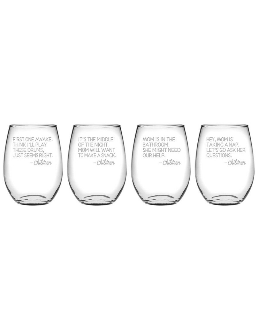 Games & Giftables Susquehanna Glass | Susquehanna Glass Susquehanna Set Of 4 Go Ask Mom Assortment Stemless Wine Glasses Home Bar Carts & Accessories