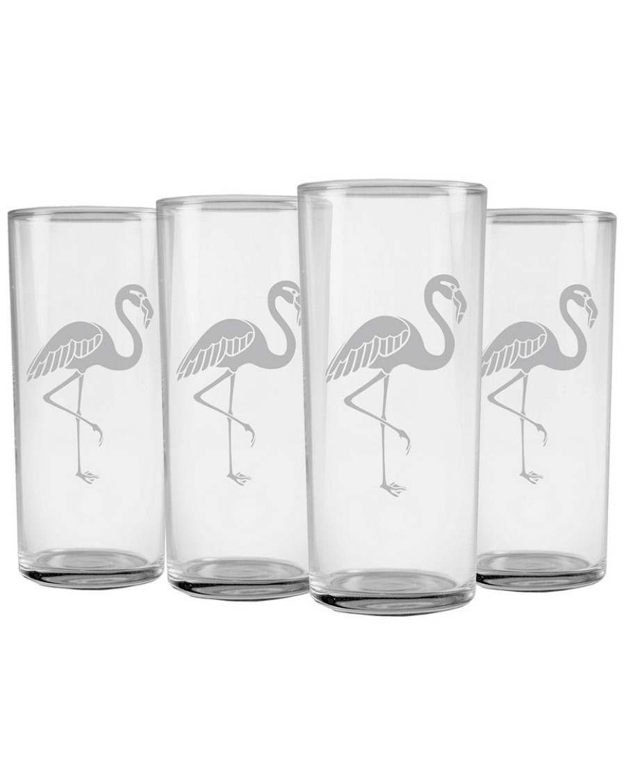 Games & Giftables Susquehanna Glass | Susquehanna Glass Set Of 4 Flamingo Slim Hiball Glasses Home Bar Carts & Accessories