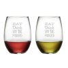 Games & Giftables Susquehanna Glass | Susquehanna Glass "Eat Drink Be Married" Set Of Two 21Oz Stemless Wine Glasses Home Bar Carts & Accessories