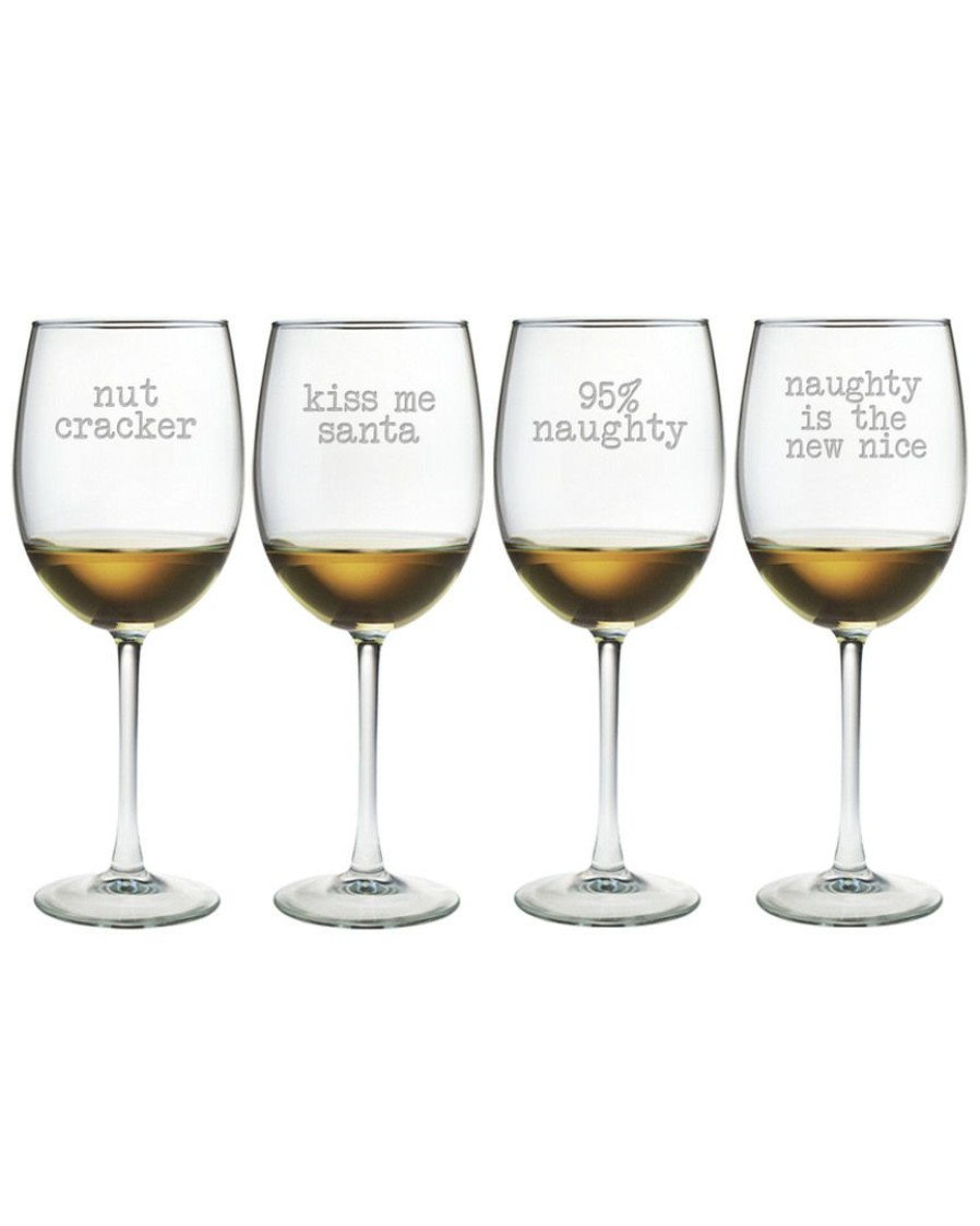 Drinkware Susquehanna Glass | Susquehanna Glass Set Of Four Naughty Christmas 19Oz Wine Glasses Home Drinkware