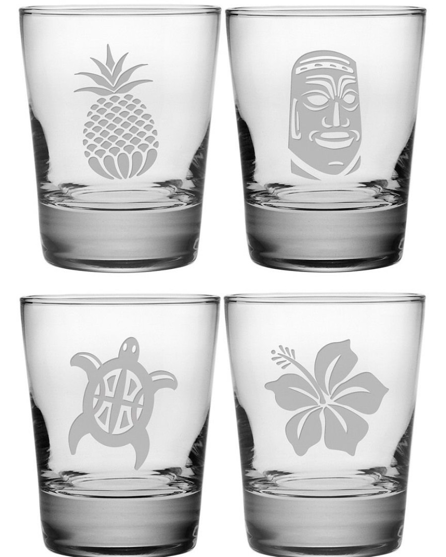 Games & Giftables Susquehanna Glass | Susquehanna Glass Set Of 4 Hawaiian Icons Assortment Heavy Based Dof Glasses Home Bar Carts & Accessories