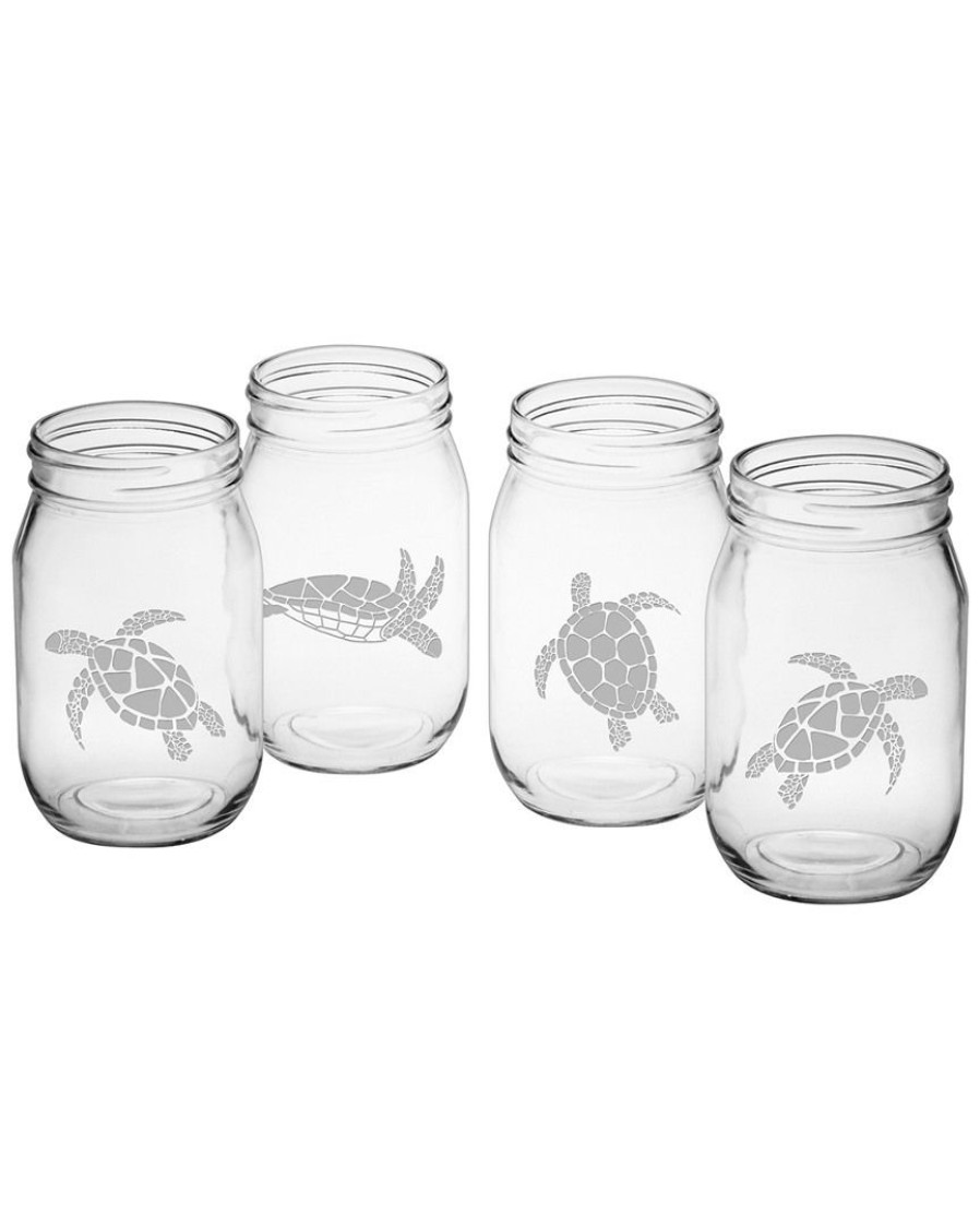 Games & Giftables Susquehanna Glass | Susquehanna Glass Set Of 4 Sea Turtles Drinking Jars Home Bar Carts & Accessories