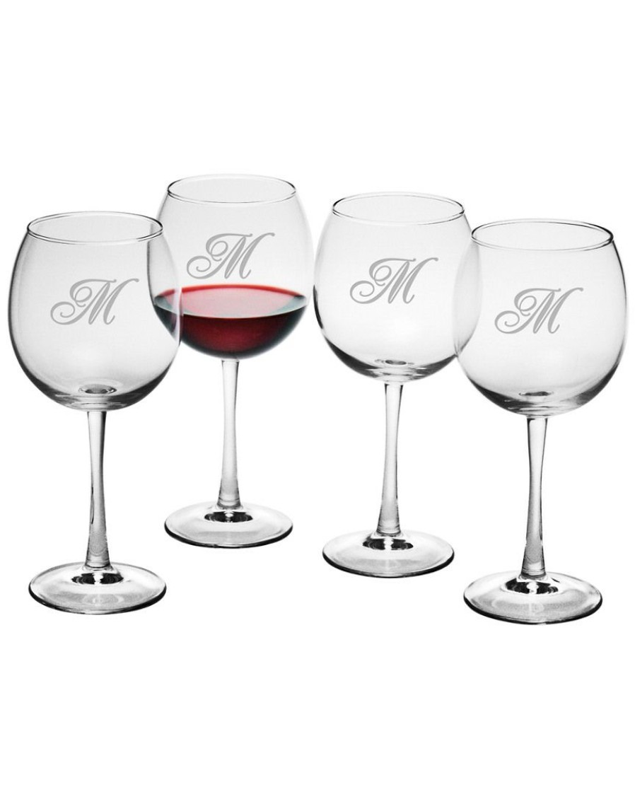 Drinkware Susquehanna Glass | Susquehanna Glass Monogrammed Set Of Four Champlain Balloon Red Wine Glasses, (A-Z) Home Drinkware