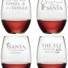 Drinkware Susquehanna Glass | Susquehanna Glass Holiday Hijinks Set Of 4 Stemless Wine Glasses 21Oz Home Drinkware