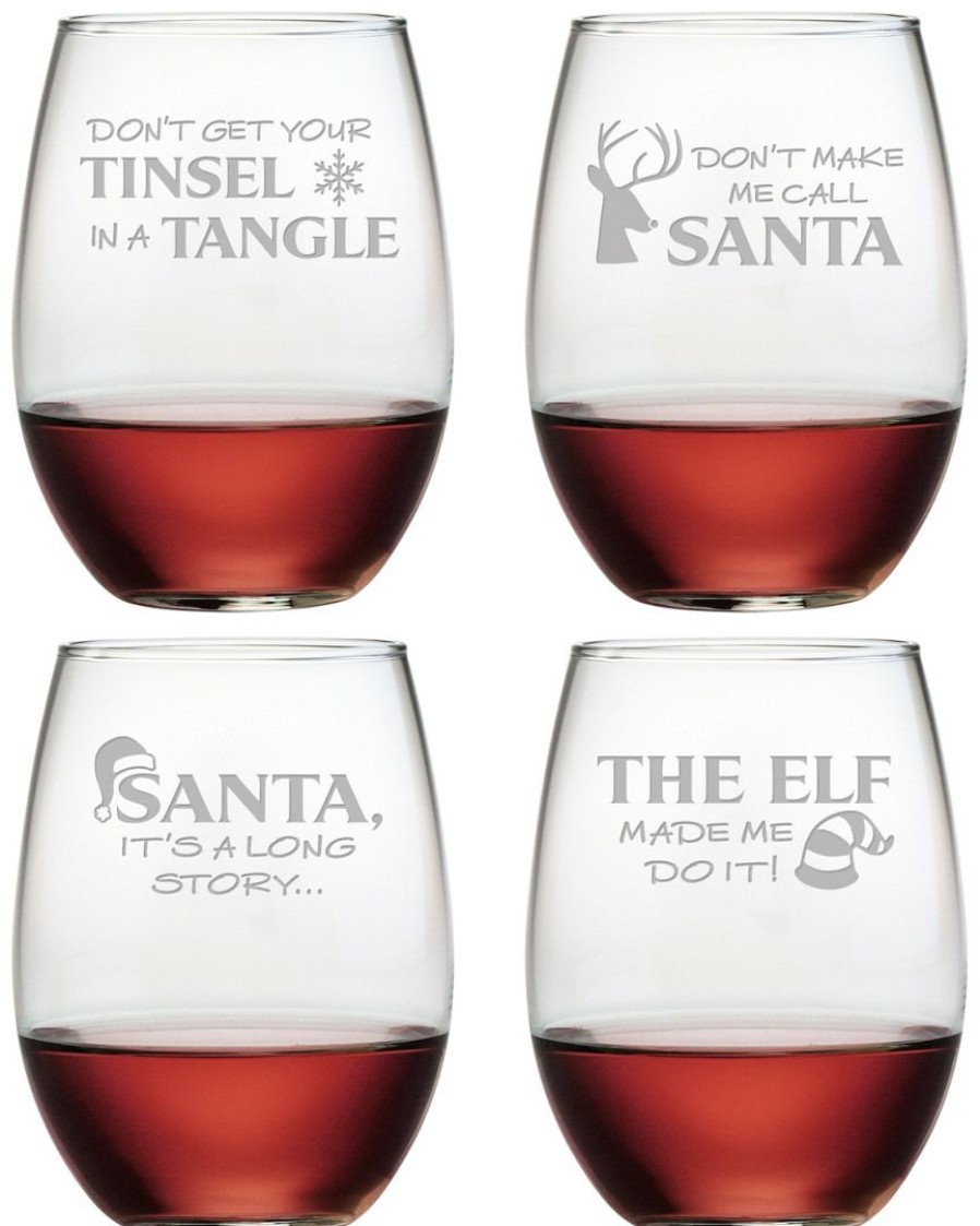 Drinkware Susquehanna Glass | Susquehanna Glass Holiday Hijinks Set Of 4 Stemless Wine Glasses 21Oz Home Drinkware