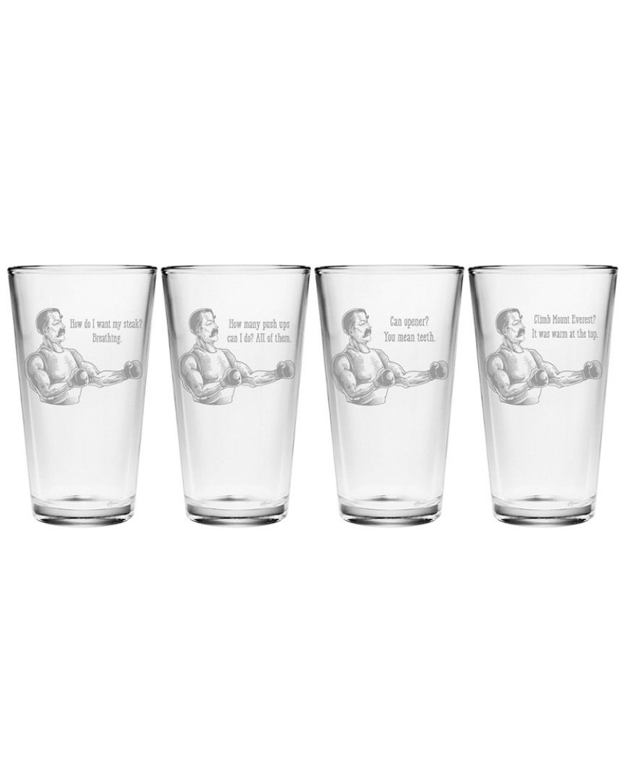 Games & Giftables Susquehanna Glass | Susquehanna Glass Set Of Four Manly Man Pint Glasses Home Bar Carts & Accessories