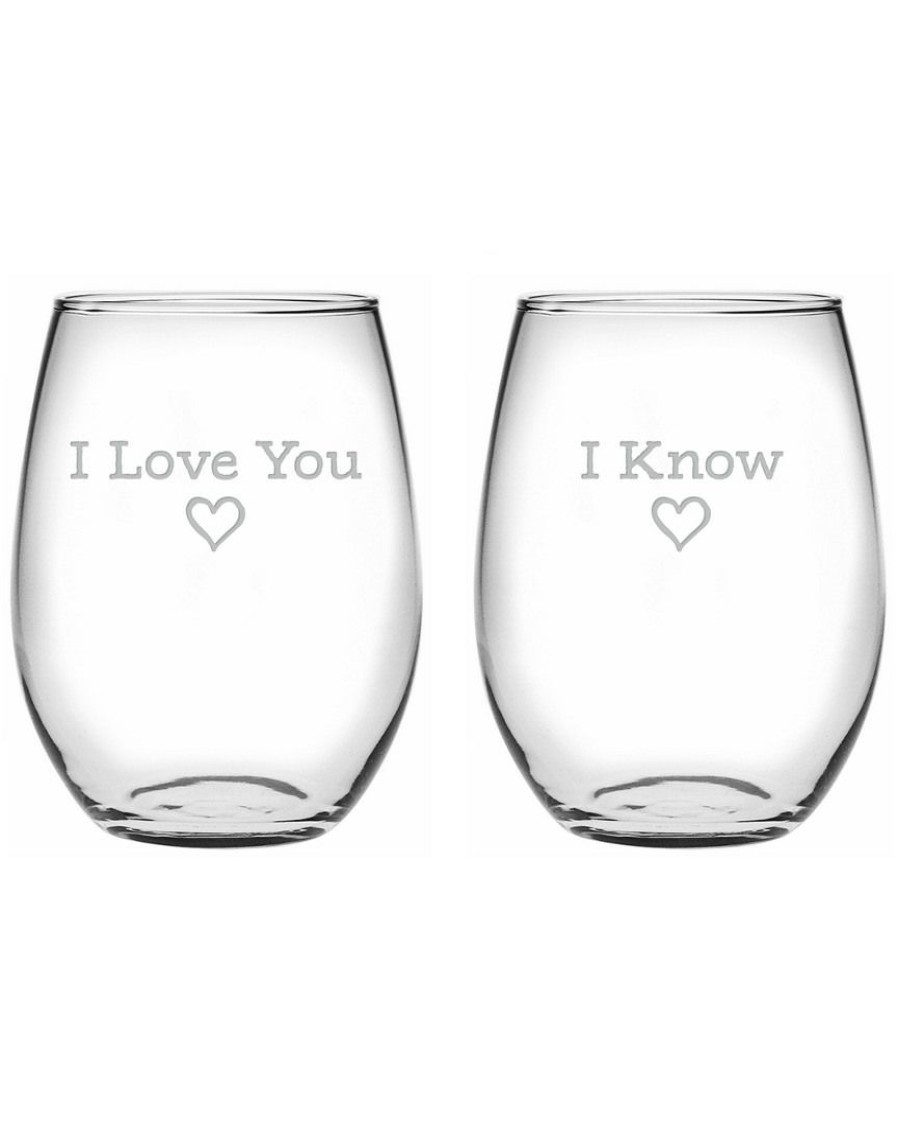 Drinkware Susquehanna Glass | Susquehanna Glass Susquehanna Set Of 2 I Love You I Know Stemless Wine Glasses Home Drinkware