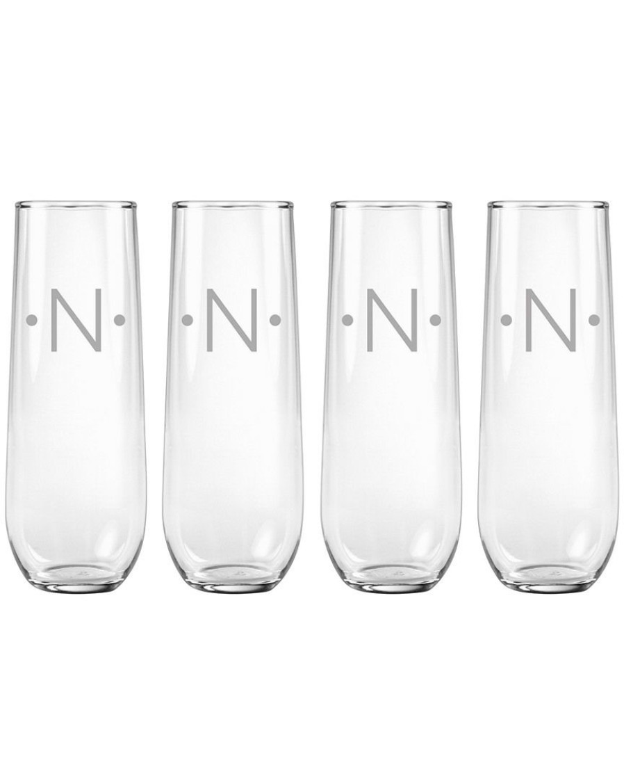 Games & Giftables Susquehanna Glass | Susquehanna Glass Monogrammed Set Of Four 8.5Oz Dot Stemless Flutes, (A-Z) Home Bar Carts & Accessories