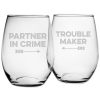 Games & Giftables Susquehanna Glass | Susquehanna Glass Set Of 2 Partners In Crime Stemless Wine Glasses Home Bar Carts & Accessories