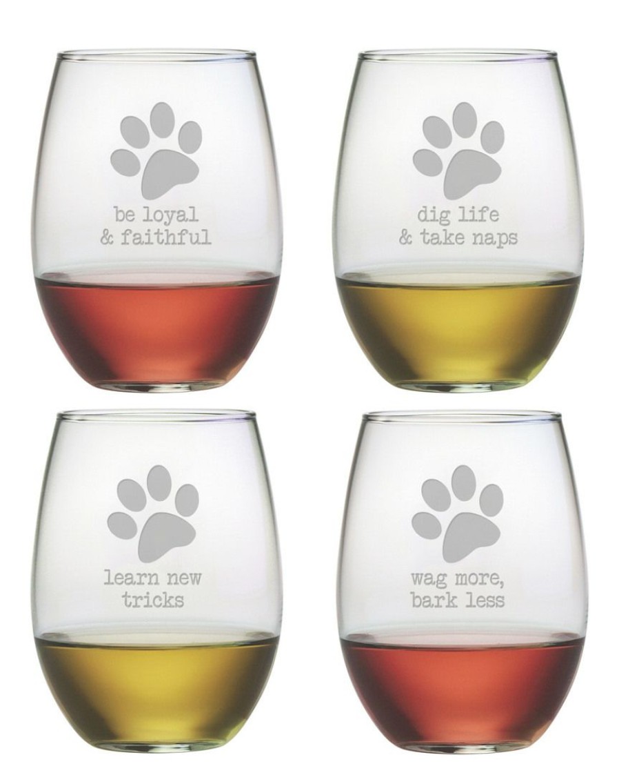 Pet Supplies Susquehanna Glass | Susquehanna Glass Set Of 4 Dog Wisdom Assortment Stemless Wine Tumblers Home Pet Supplies