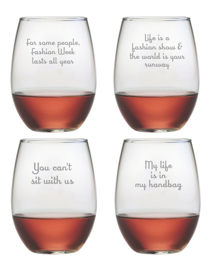 Games & Giftables Susquehanna Glass | Susquehanna Glass Fashion Quotes Set Of Four 21Oz Stemless Wine Glasses Home Bar Carts & Accessories