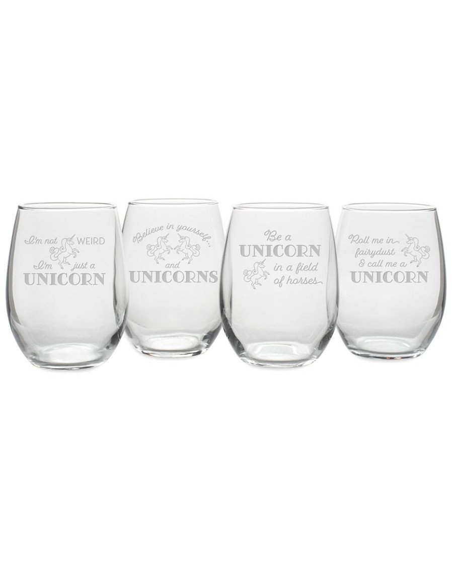 Games & Giftables Susquehanna Glass | Susquehanna Glass Set Of 4 Unicorn Assortment Stemless Wine Home Bar Carts & Accessories